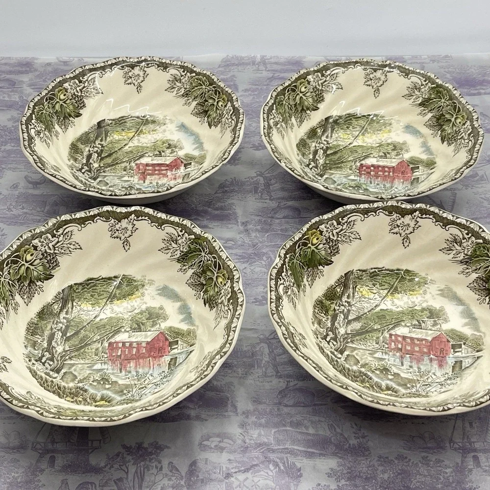 Johnson Brothers Friendly Village The Old Mill Fruit Cereal Bowls Set 4 England